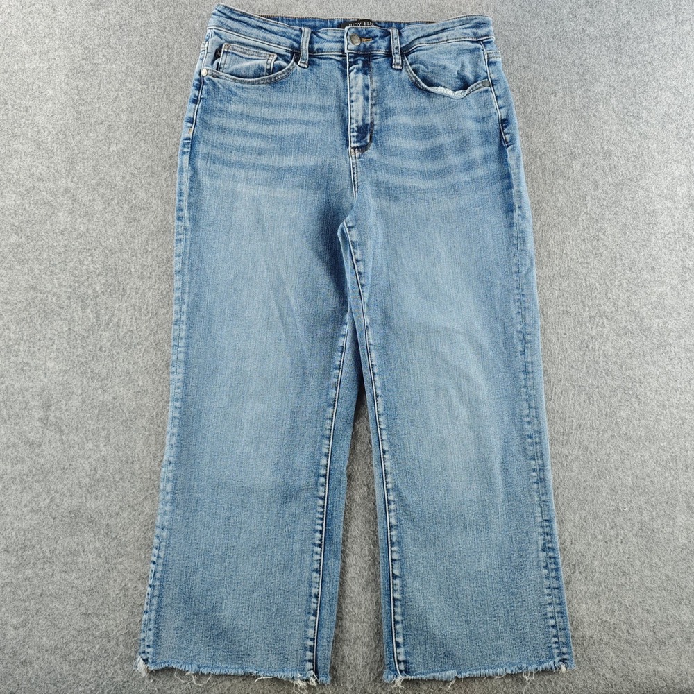 Judy Blue Wide Leg Crop Jeans Womens 30 Blue Denim Raw Hem High Rise